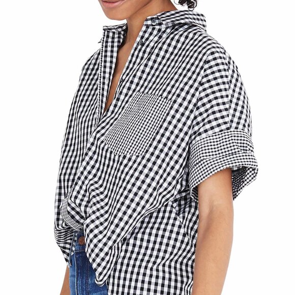 Oversized Madewell Gingham-Play Button-Down Shirt - Size XXS - Picture 1 of 16